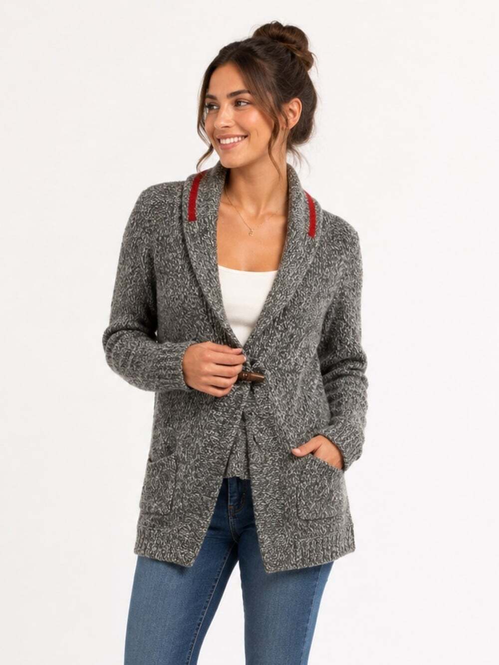 Rusticcore Roots Cabin Wool Sweater Gray Shawl Toggle Cardigan Jacket XS